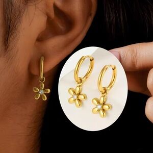 18K Gold Plated Flower Hoop Earrings